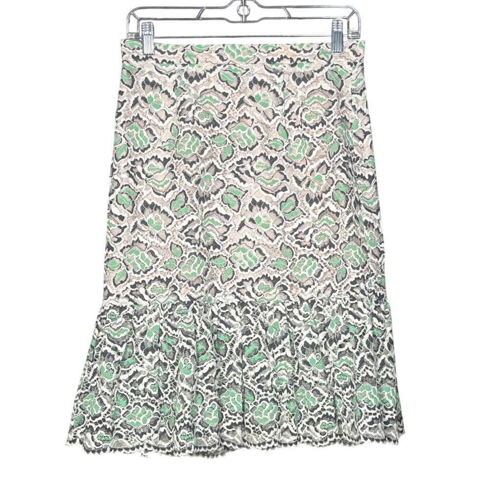 French Connection Lace Midi Skirt Size 8 Floral Cream Green Lined